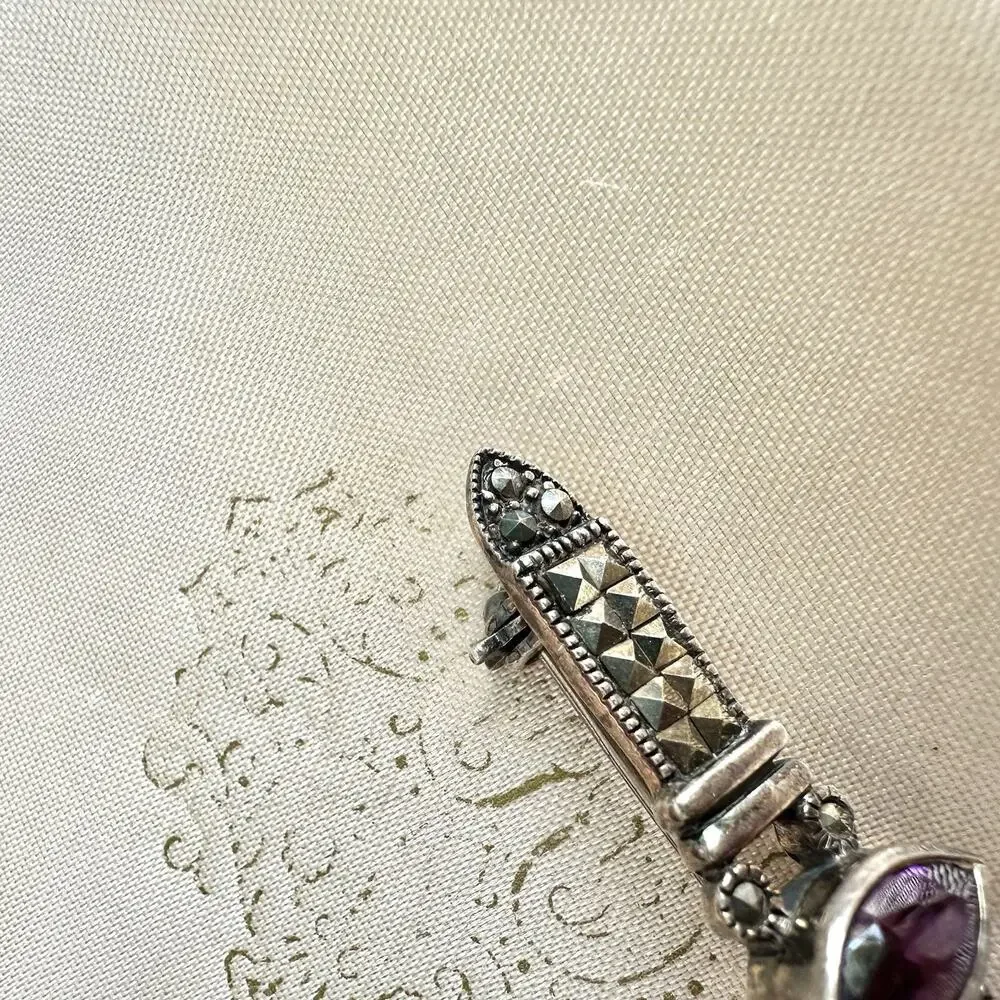 Amethyst Bar Brooch Sterling Silver 925 Vintage Pin Deco Style Charles Winston